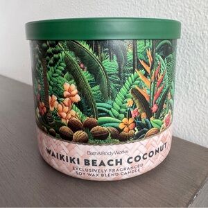 Bath & Body Works WAIKIKI BEACH COCONUT 3-Wick Candle NEW White Barn
